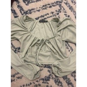 Light Green Ribbed NastyGal Milkmaid Long Sleeve Crop Top